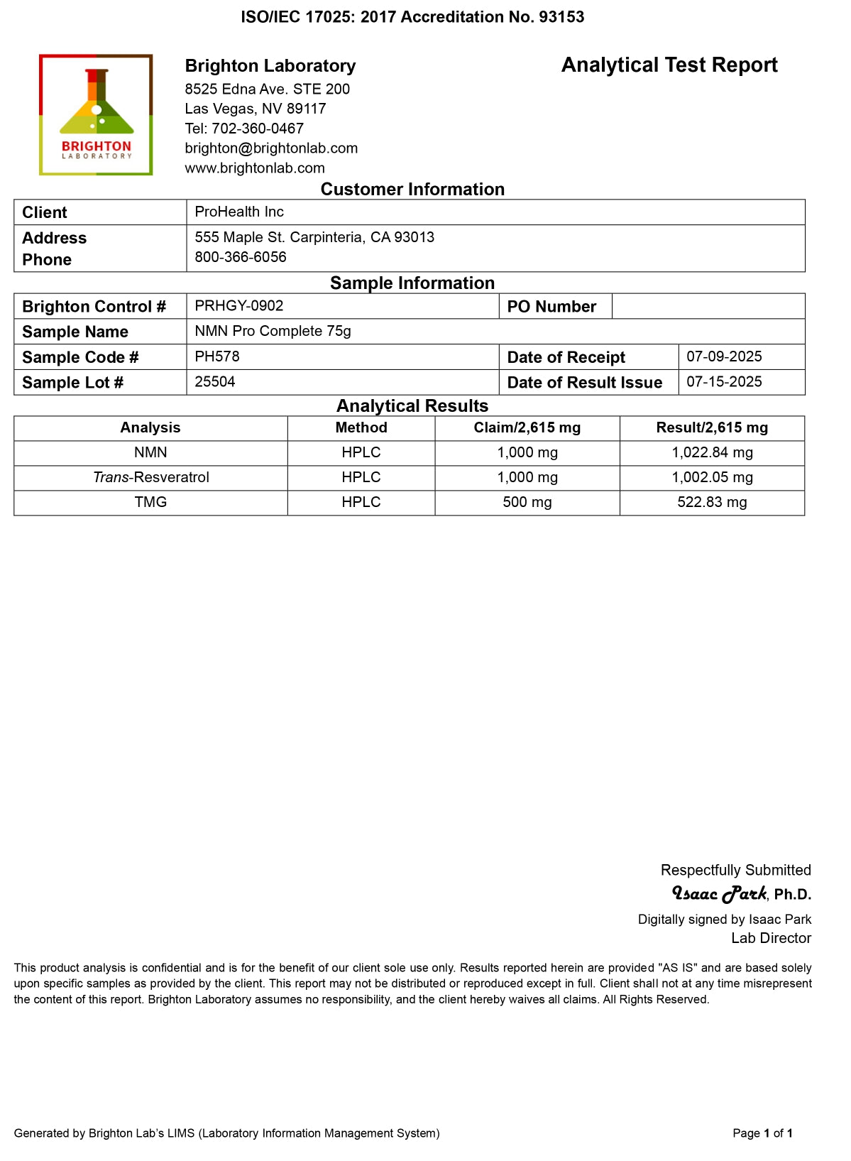 ProHealth UTHEVER® NMN PRO COMPLETE 75g 完美粉末