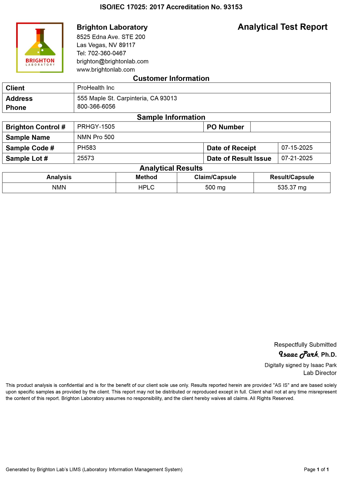 ProHealth UTHEVER® NMN PRO 500 (15000mg of NMN in total)
