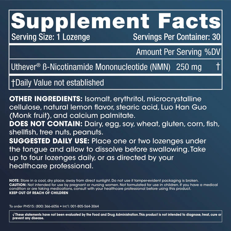 ProHealth UTHEVER® NMN PRO 250mg 含片，營養標籤，逆齡抗衰老UTHEVER® NMN 成分說明，購買 NMN 請到香港 ProHealth 官方授權專門店