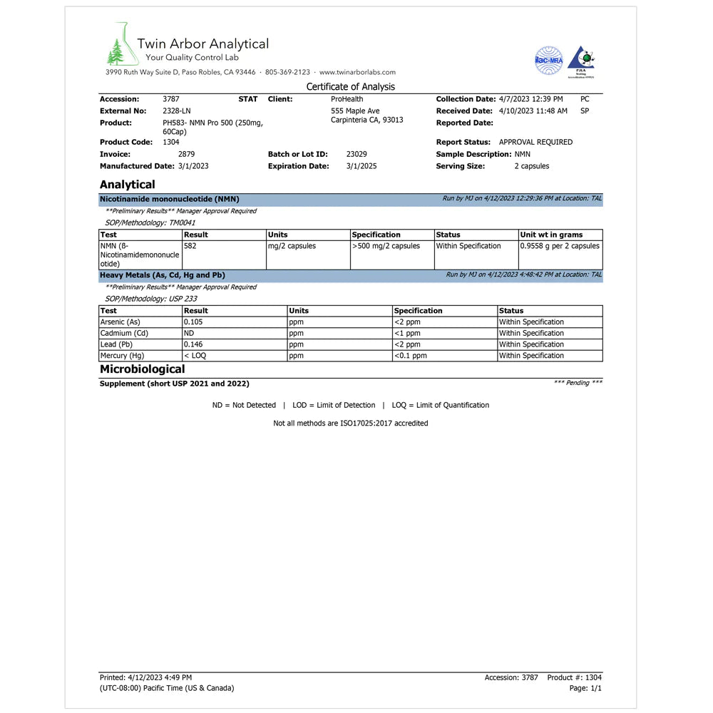 NMN 牌子 | ProHealth NMN PRO 500mg | NMN 純度 report