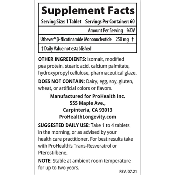 NMN 牌子 | ProHealth NMN PRO 250mg | NMN 濃度 label