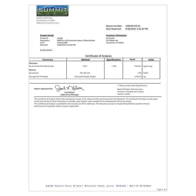 NMN 牌子 | ProHealth NMN PRO 250mg | NMN 純度 report