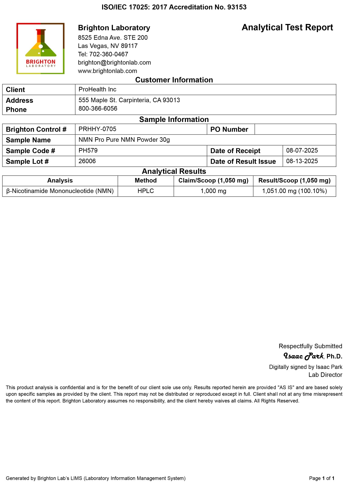 NMN 牌子 | ProHealth NMN PRO PURE 30g | NMN 濃度 label
